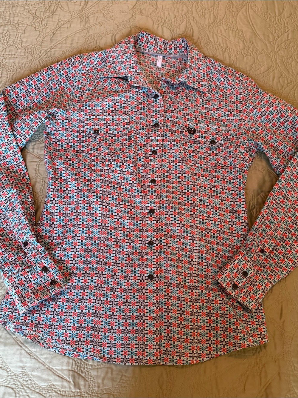 Cinch Retro Mid Century Modern, MCM Floral Pearl Snap Western Cowgirl Shirt, M - Picture 2 of 12